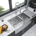 Double Bowl Farmhouse Kitchen Sink - 33"x20" Stainless Steel