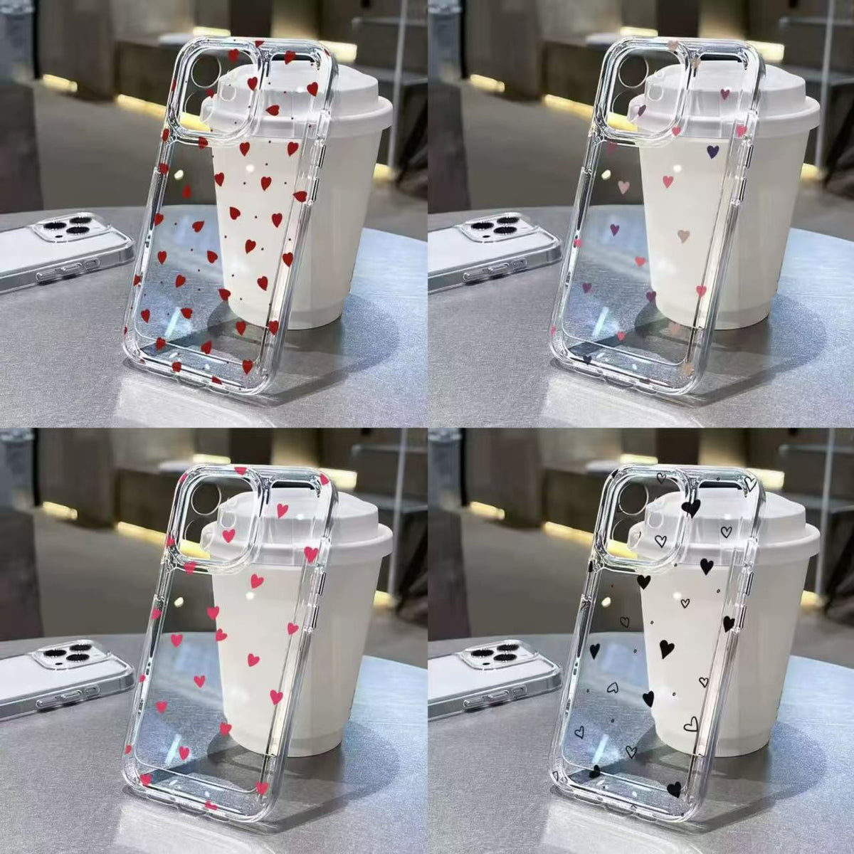 Colored Heart-shaped Hole Transparent Space Phone Case