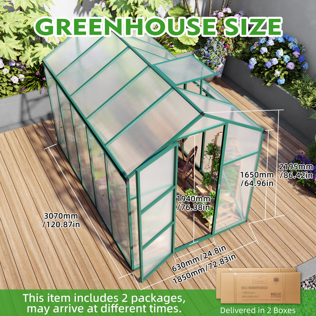 6x10 FT Aluminum Windproof Greenhouse