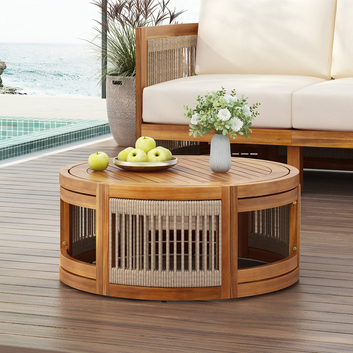 27.95" Acacia Wood Outdoor Coffee Table