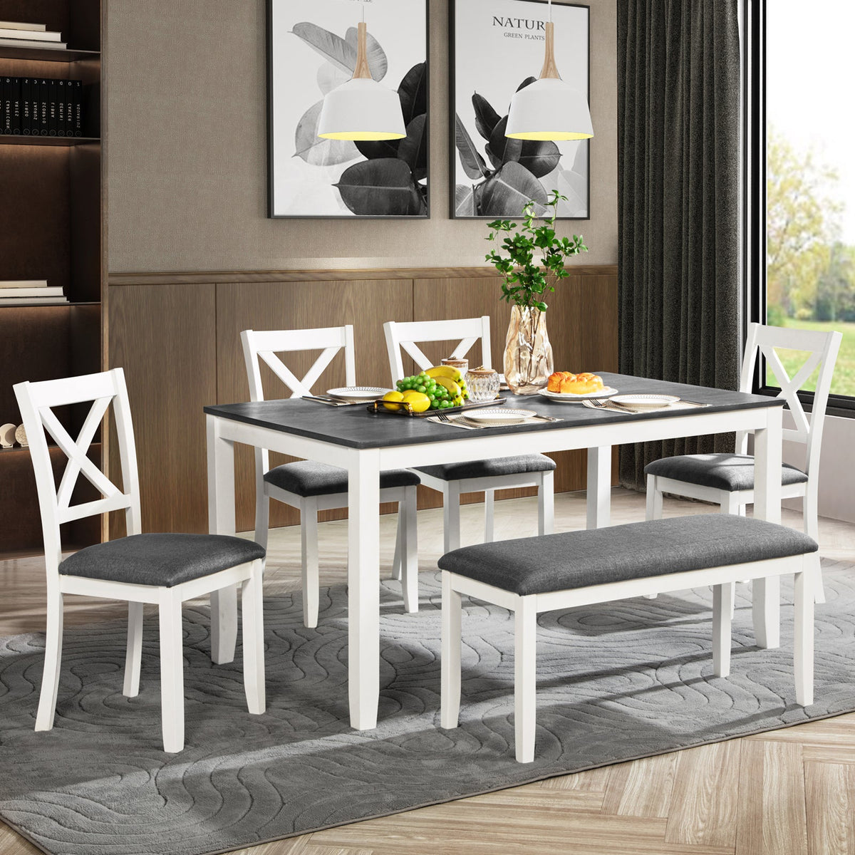 6-Piece Dining Table Set with Bench