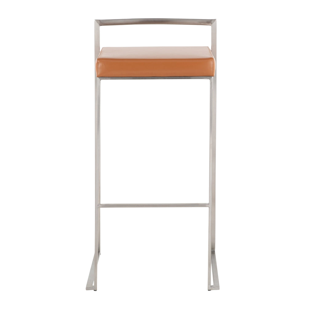 Contemporary Stackable Barstool with Camel Faux Leather - Set of 2
