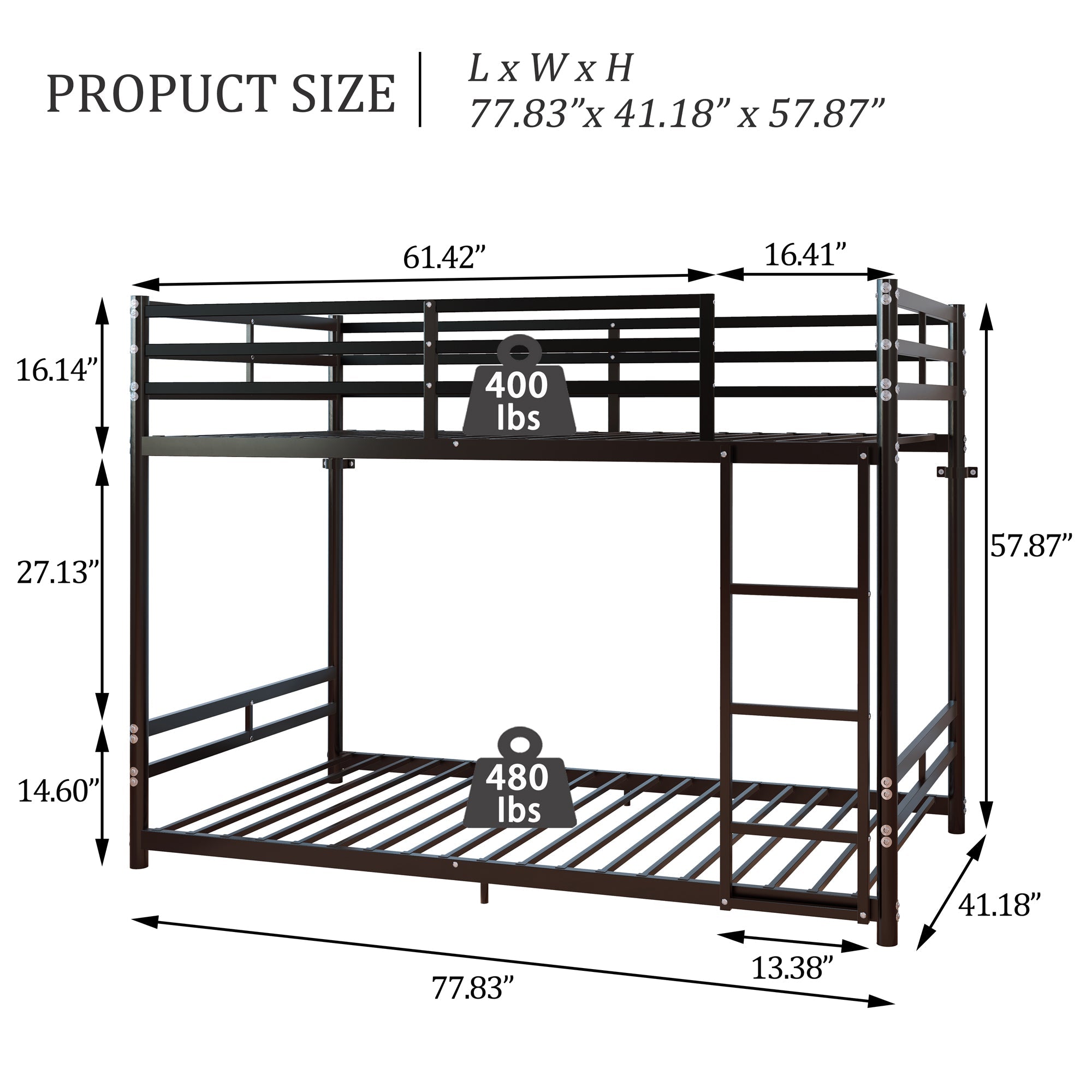 Bunk Bed with Ladder and High Guardrail