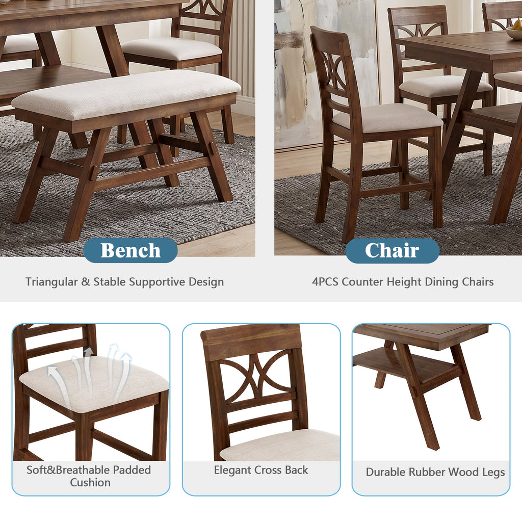 TOPMAX 6-Piece Wood Counter Height Dining Table Set