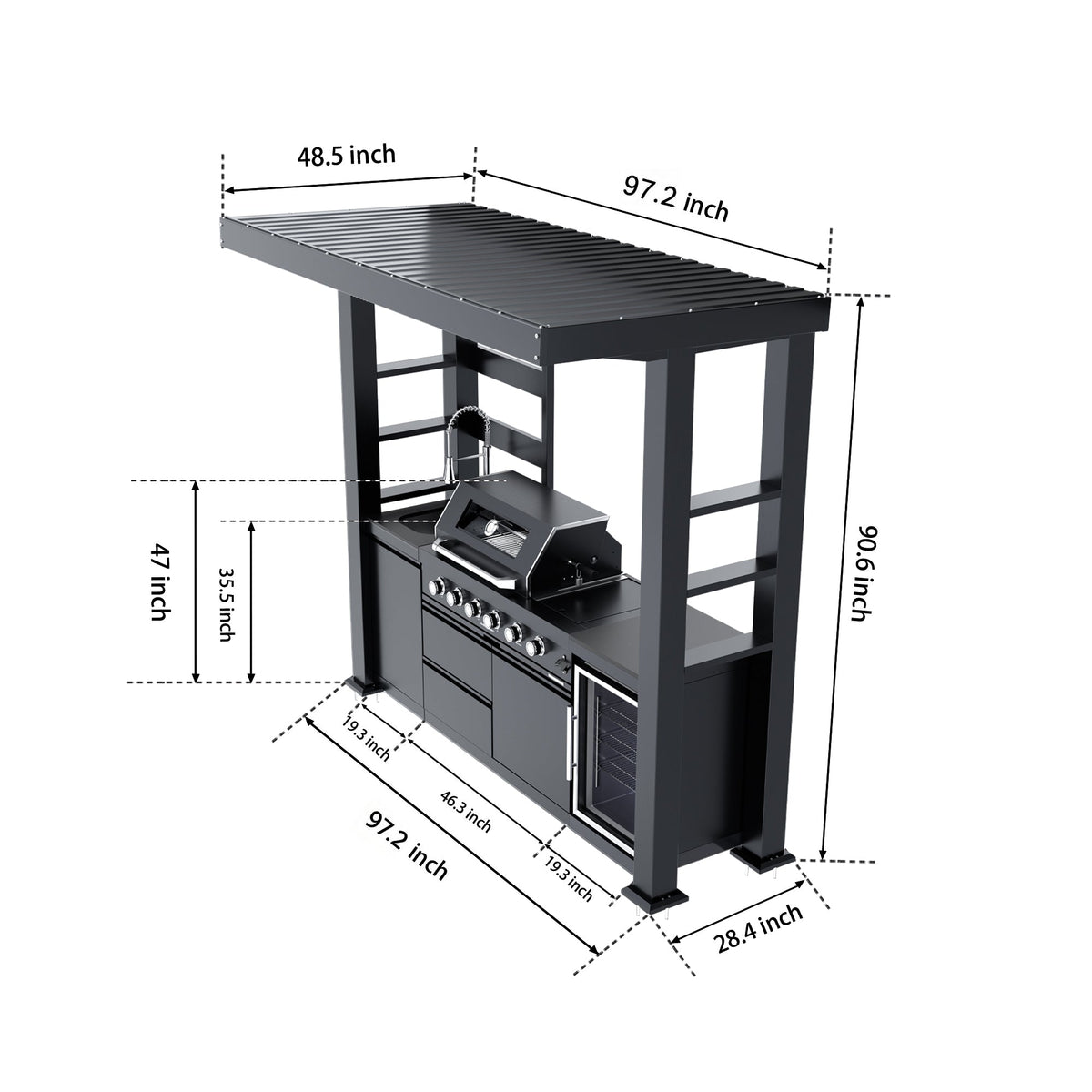 97-Inch 4-Burner Deluxe Stainless Steel Outdoor Kitchen Grill