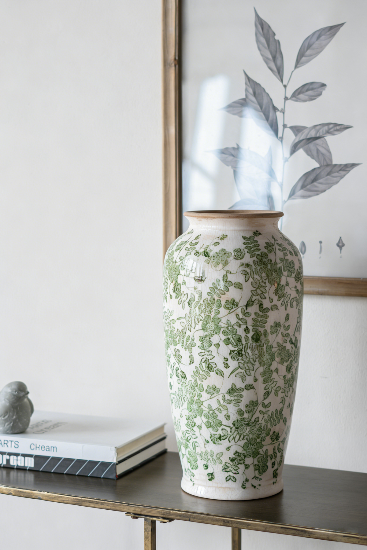 Ceramic Accent Vase With Floral Patterns