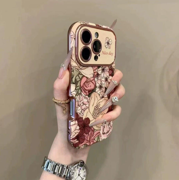 Retro Oil Painting Flower Designed Leather Phone Case