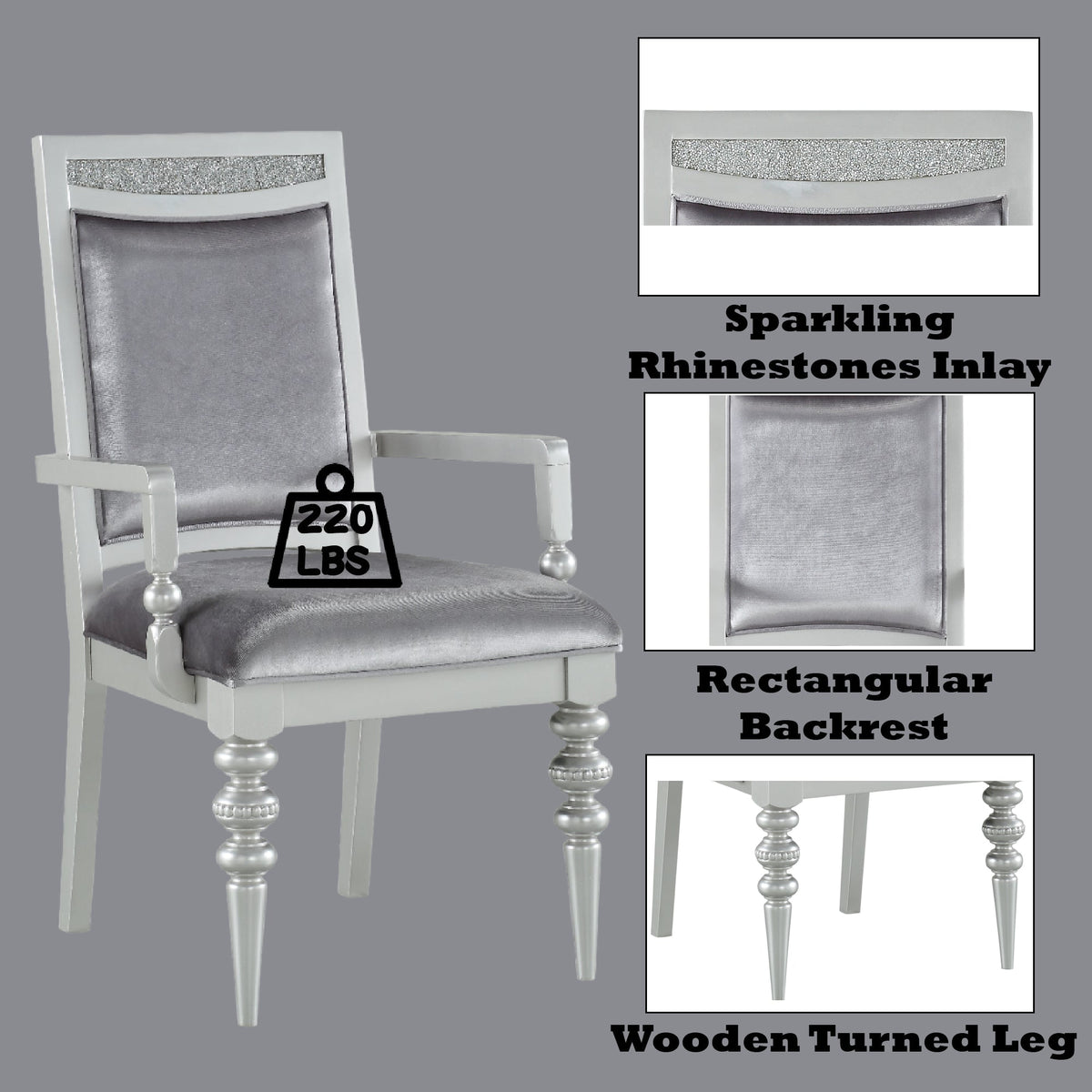 Maverick Fabric & Platinum Finish Arm Chair Set of 2