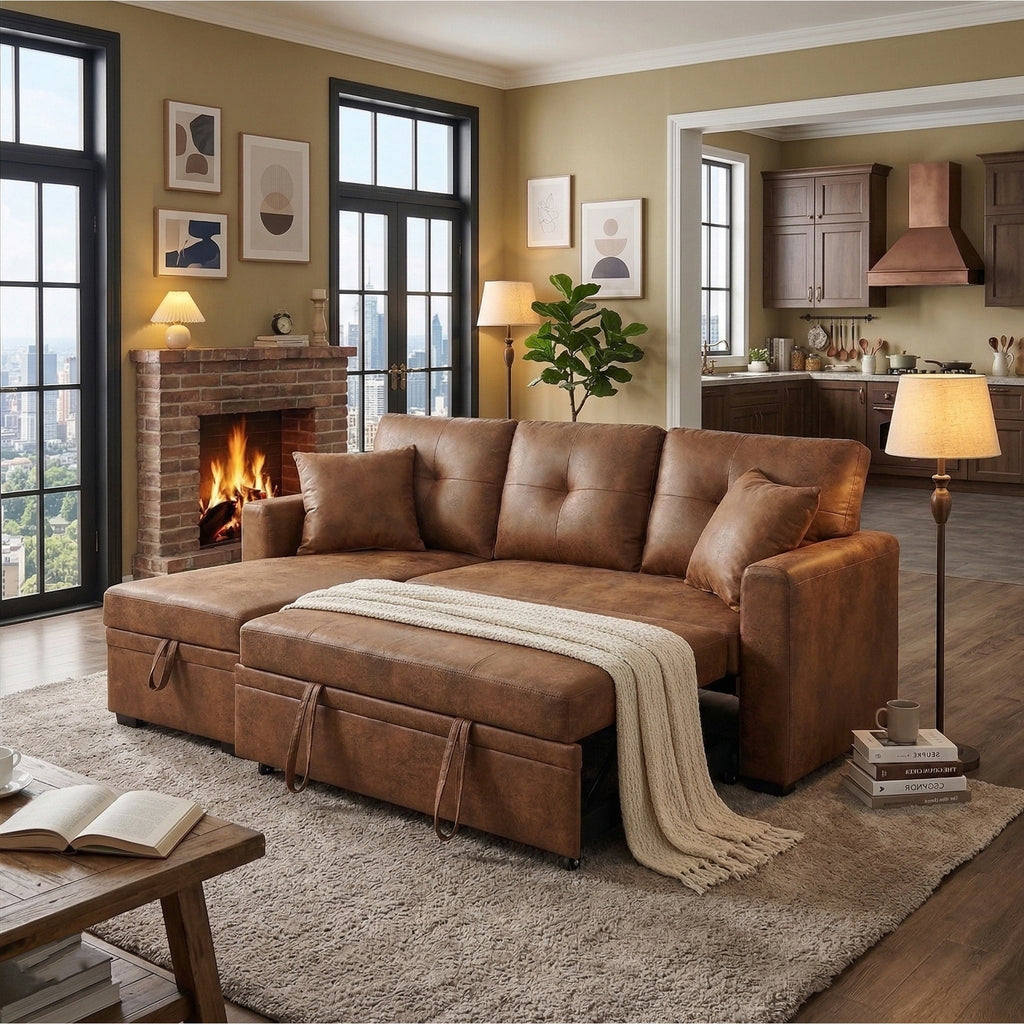 Sleeper Sofa with Reversible Chaise and Storage