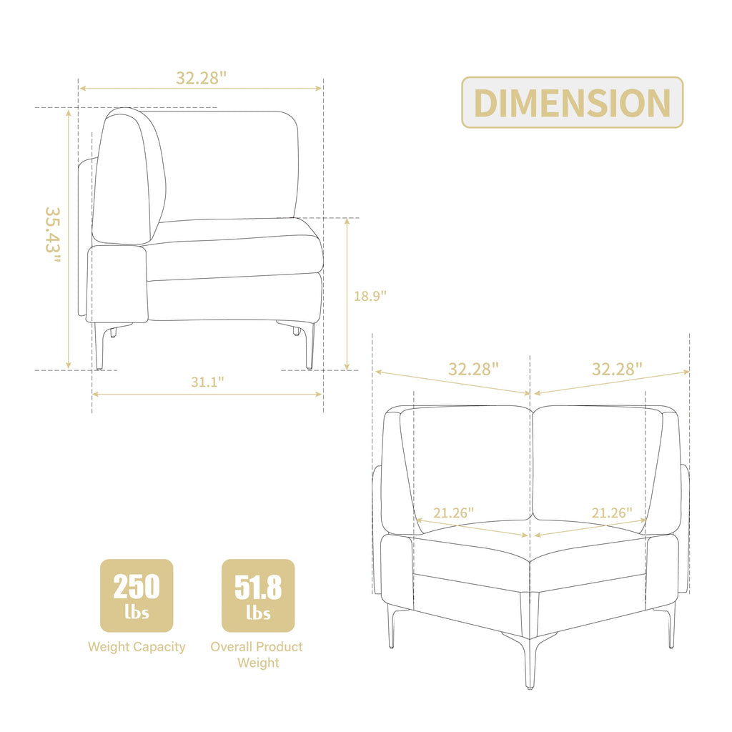 Modular Sectional Sofa Corner Seat, Middle Seat Module Couch
