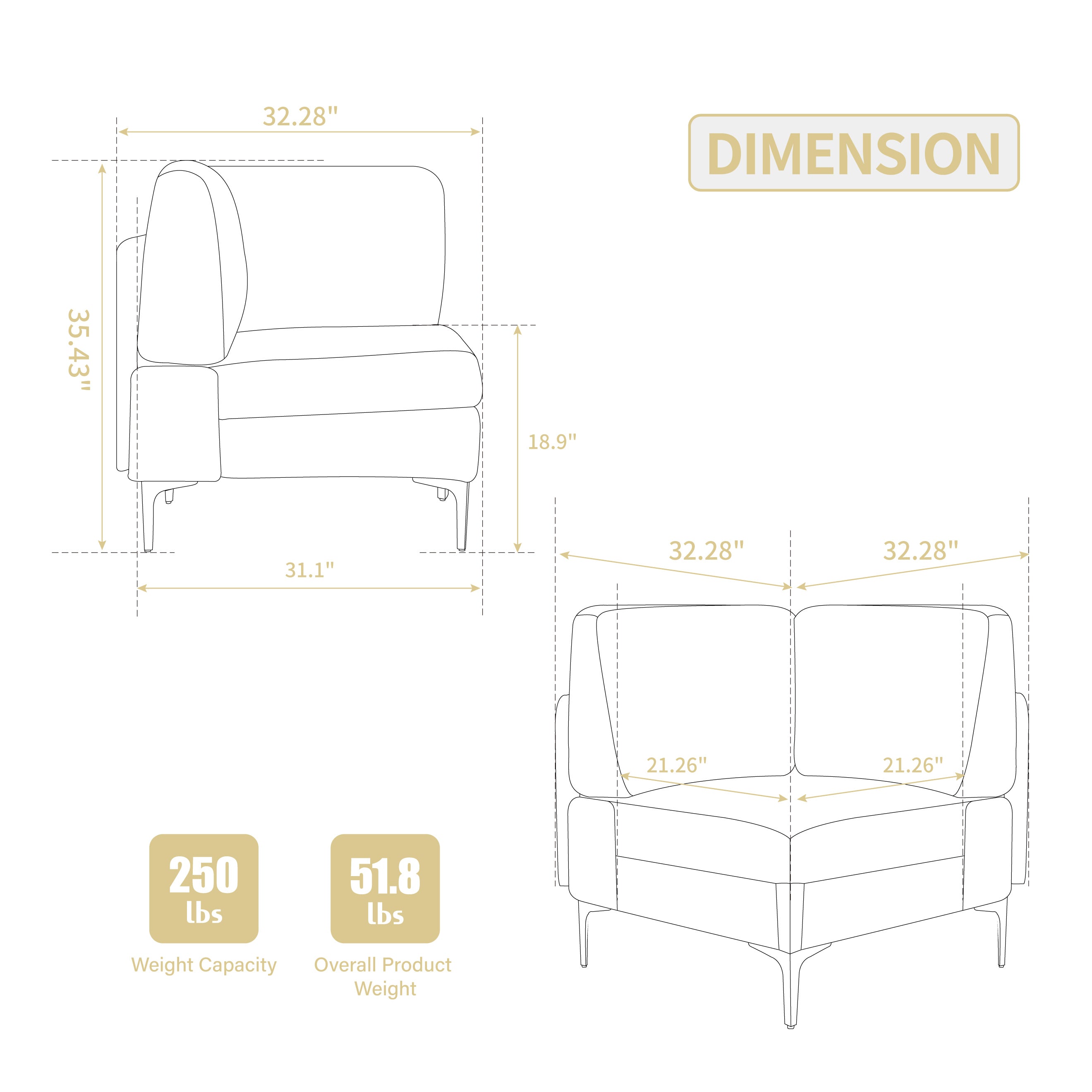 Modular Sectional Sofa Corner Seat, Middle Seat Module Couch