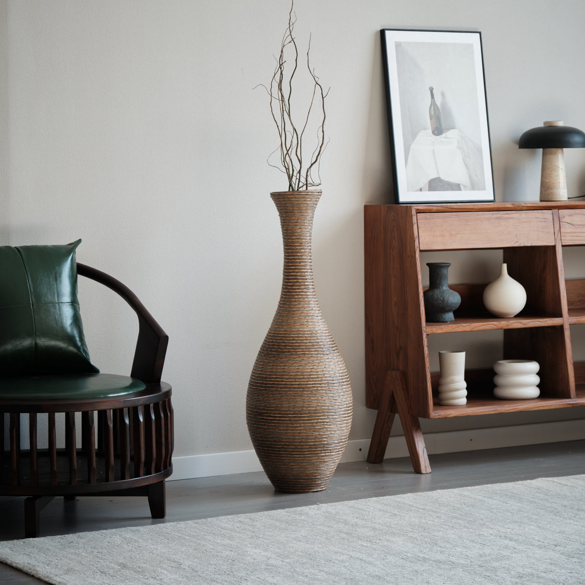 Hand-Woven PVC Rattan Floor Vase – 39.37 Inch Tall Decorative Vase