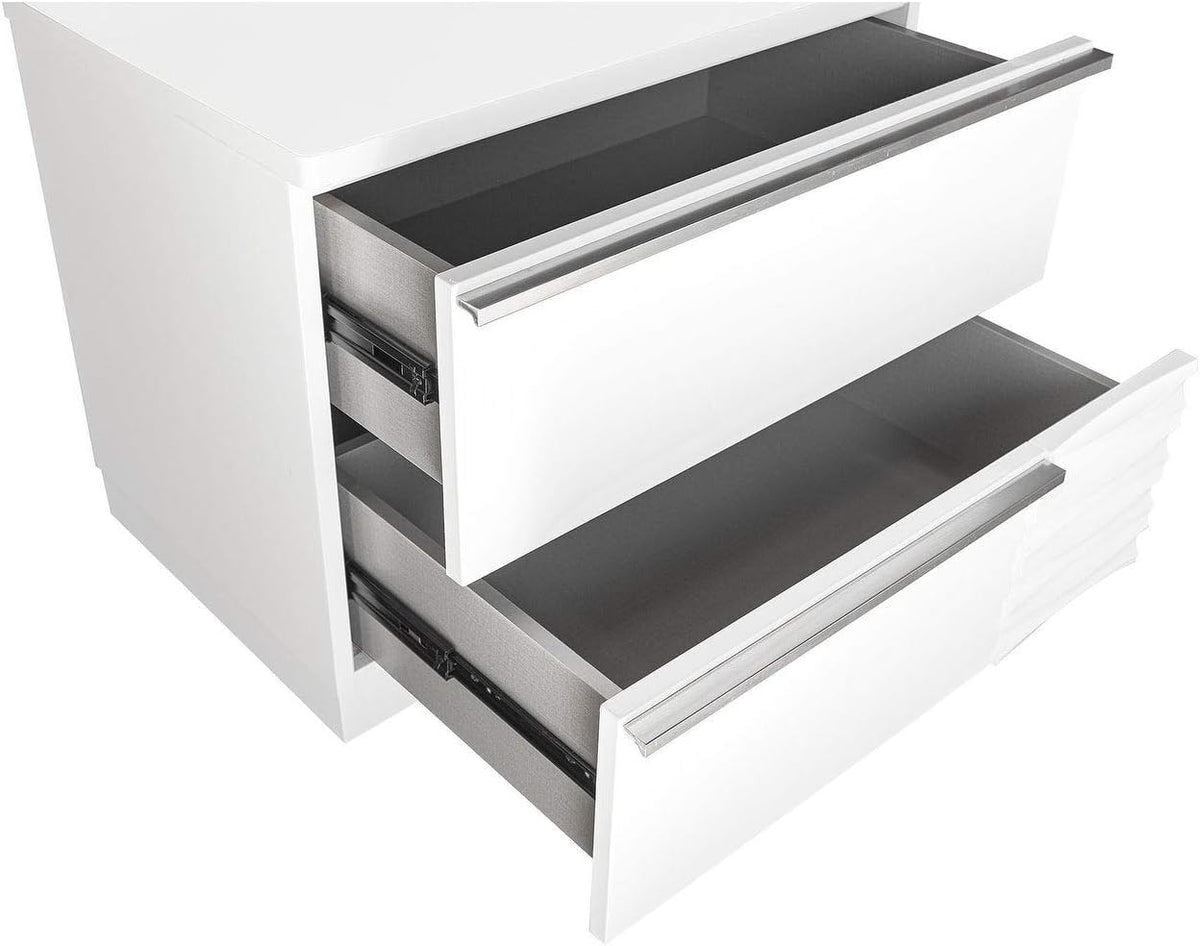 White Lacquer Wood 2-Drawer Nightstand
