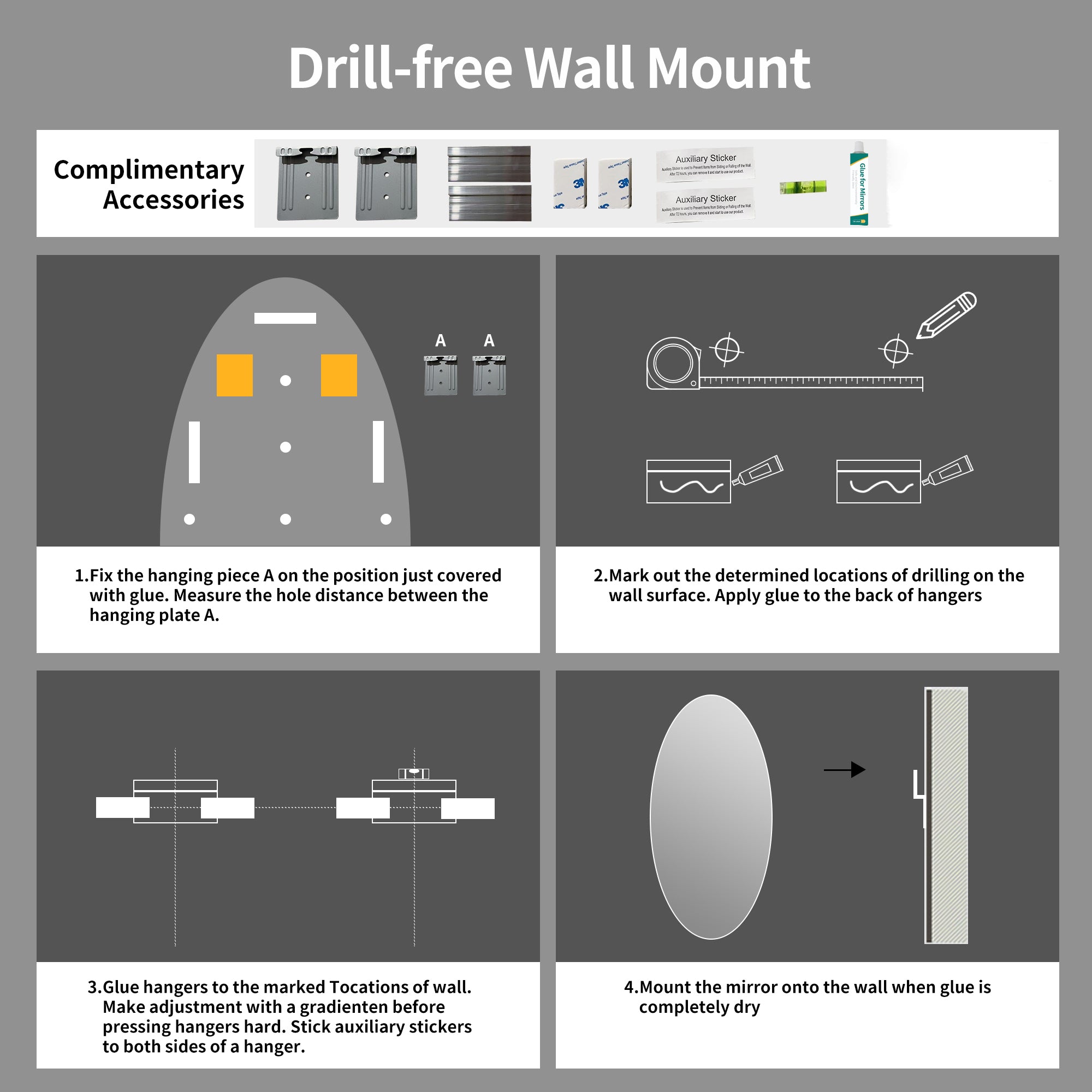 63" x 24" Modern Oval Full Length Wall Mirror