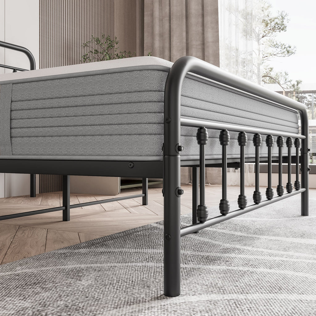Metal Platform Bed Frame with Victorian Style Headboard
