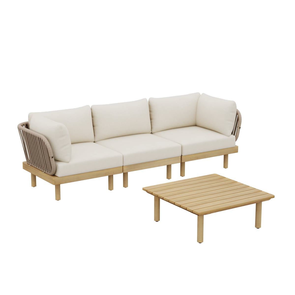 4-Piece Acacia Wood Outdoor Sofa Set with Rope Back