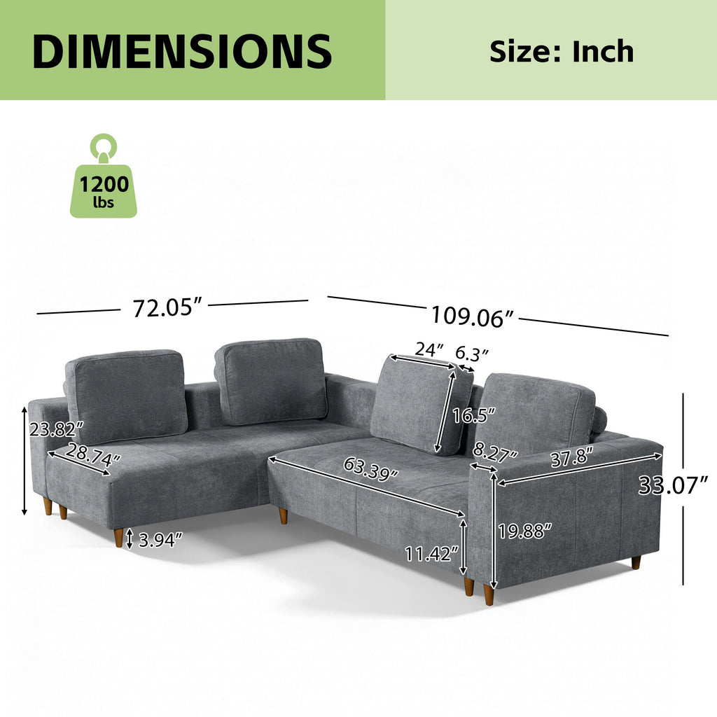 2-Piece 109" L-Shape Convertible Sectional Sofa