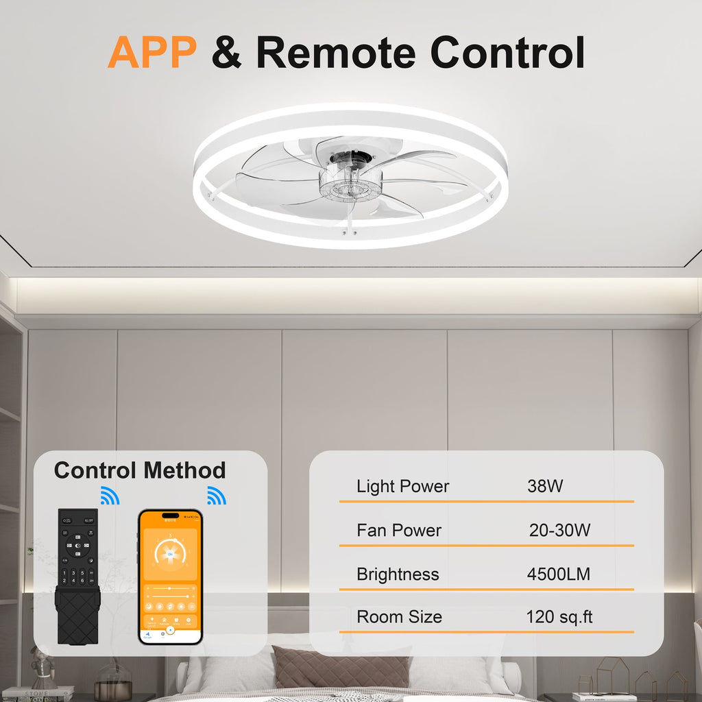 23.6 Inch Ceiling Fan with Light, Quiet DC Motor
