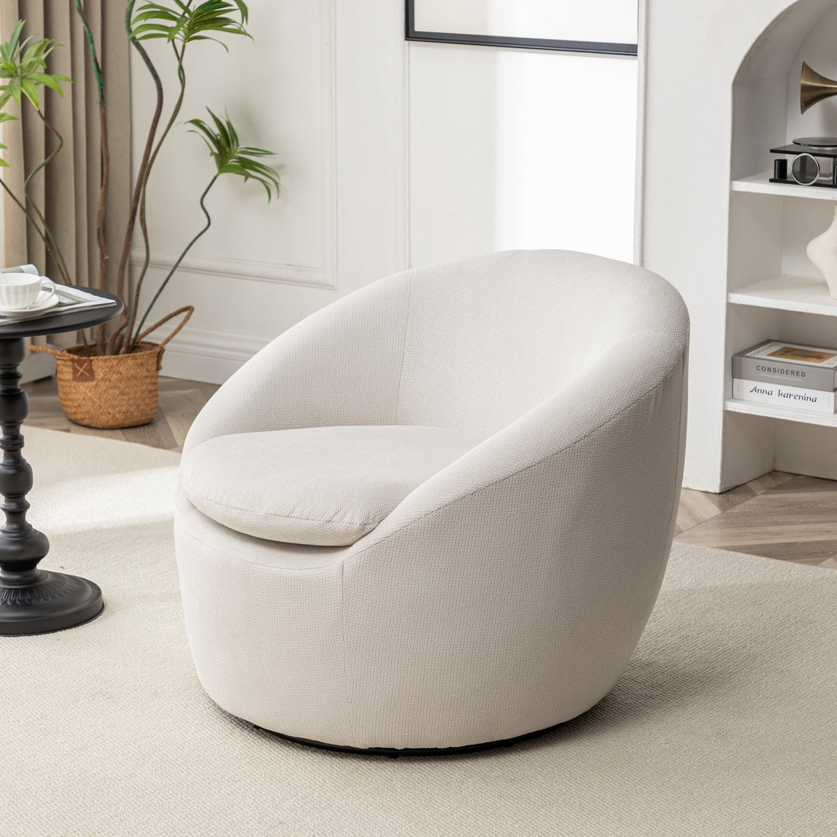 Winnie Modern Teddy Fabric Barrel Chair, 360° Swivel