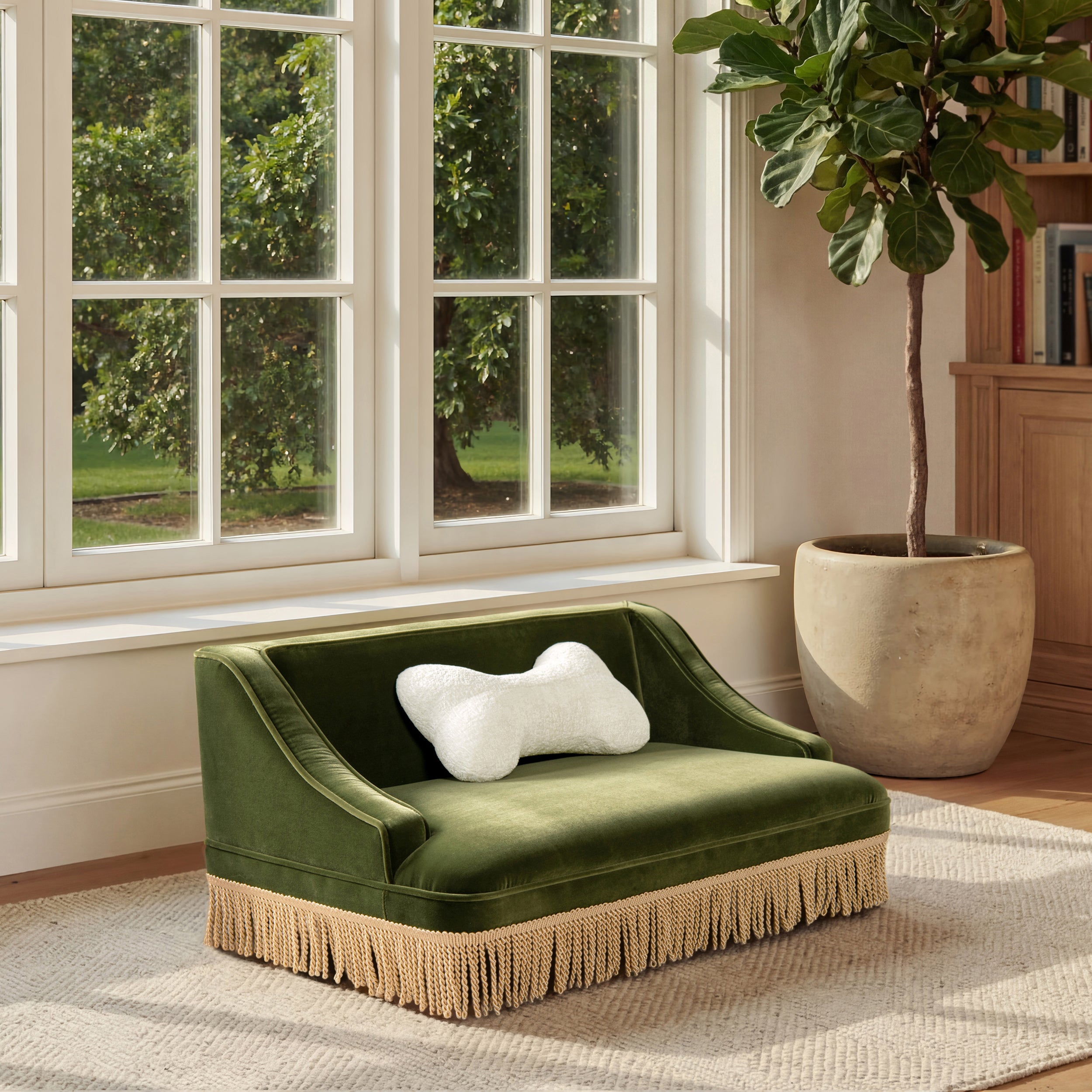 Duchess 33" Medium Princess Pet Bed Sofa with Fringe Skirt, Olive