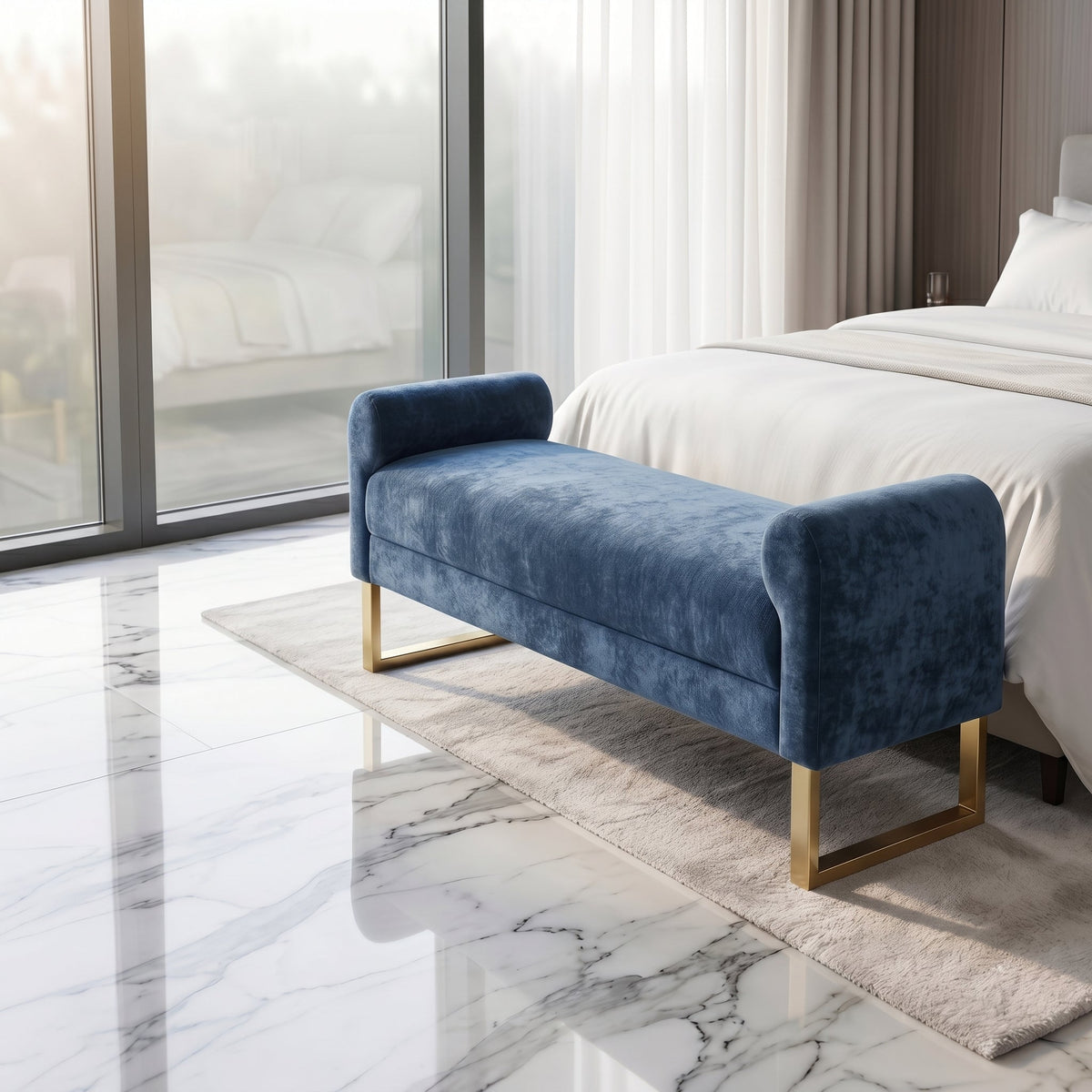 65" Ottoman Bench, Chenille Bench for Bedroom