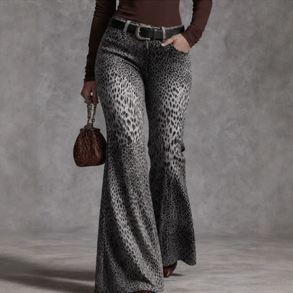 Women's Retro Leopard-Print High-Waisted Flare Pants