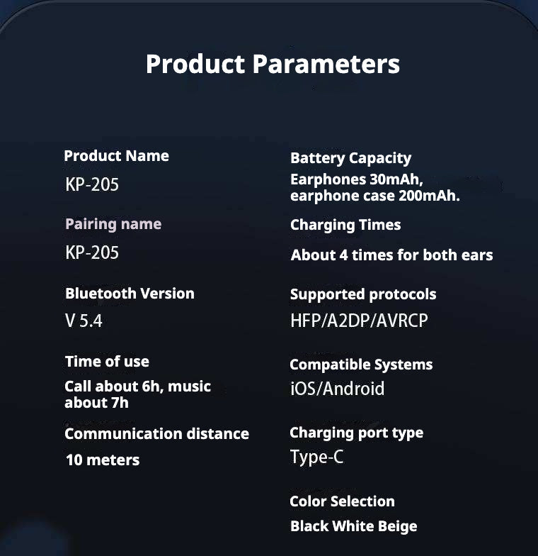 KP-205 In-Stock Digital Display Bluetooth Earbuds High Quality Audio In-Ear Design Low-Latency Gaming Ultra Long Battery Life Factory Direct