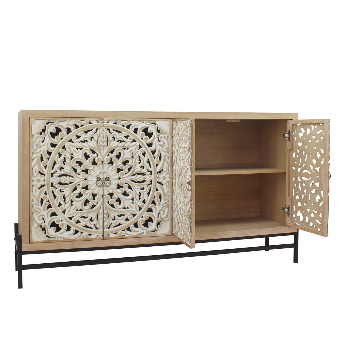 4 Door Wood Cabinet with Metal Base