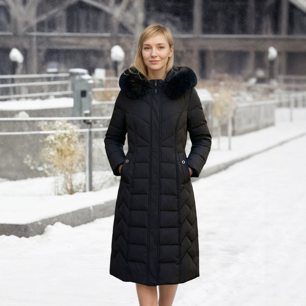 Loose-fit Stand-collar Solid-color Cotton-padded Long Coat