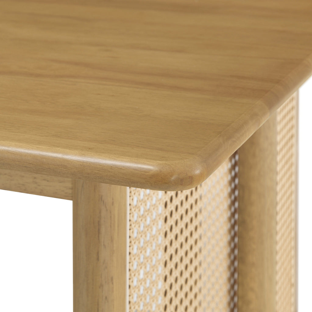 5-Piece Rubber Wood Indoor Dining Set, 70.87" Table with Rattan & 4 Chairs