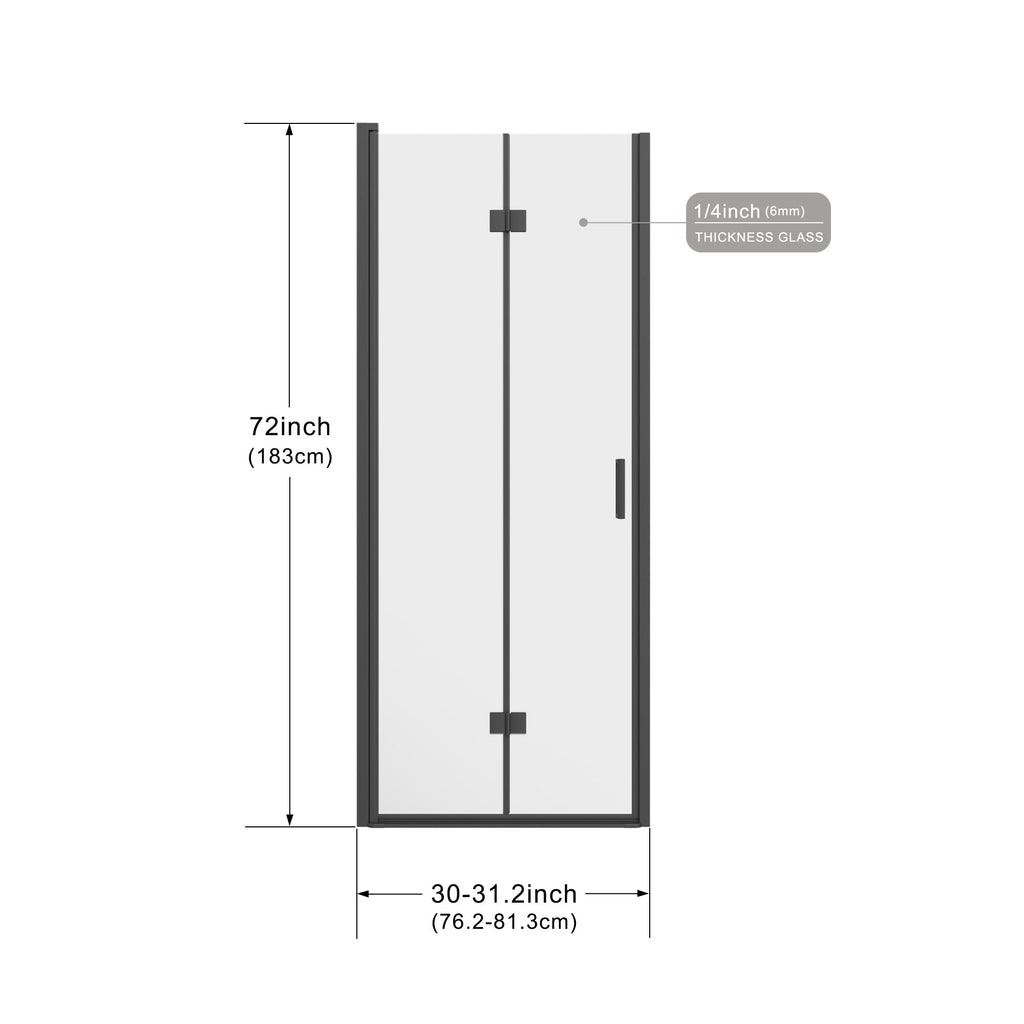 Goodyo 30"x 72" Pivot Bifold Frameless Glass Shower Door