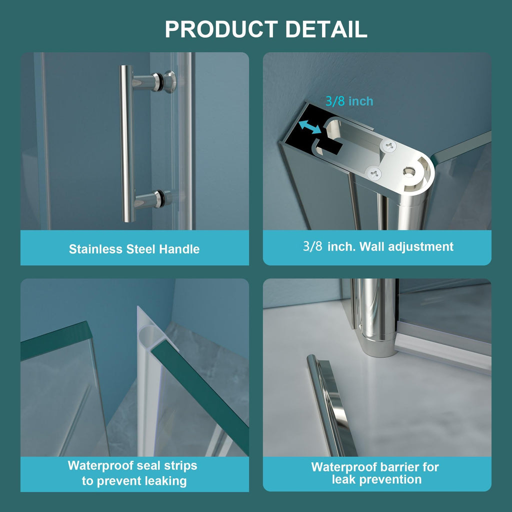 34"W x 72"H Frameless Shower Door with Tempered Glass