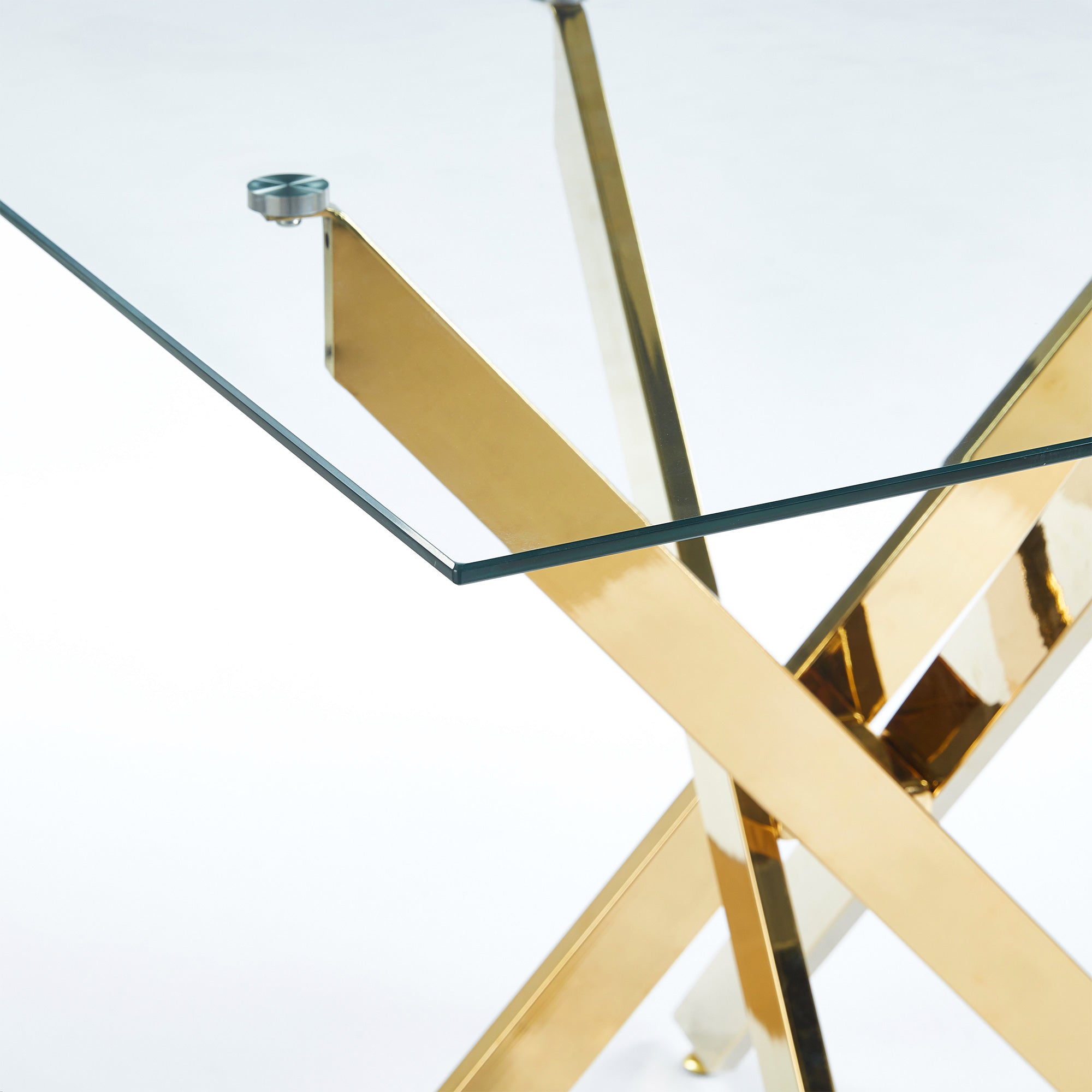Dining Table with Cross Metal Leg and Tempered Glass