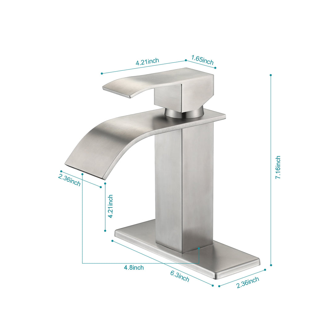 Waterfall Spout Bathroom Faucet - Single Handle Bathroom Vanity Sink Faucet
