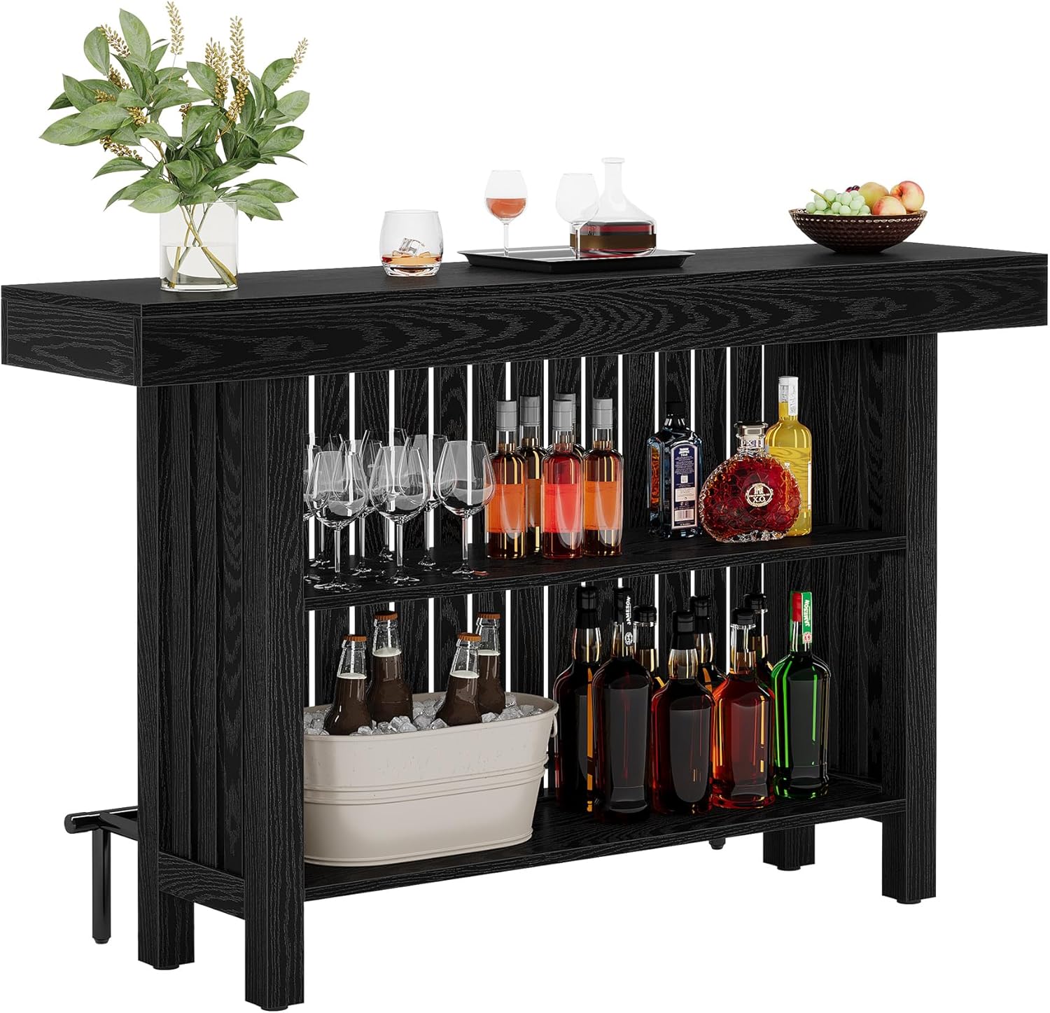 63" Modern Black Home Bar Unit