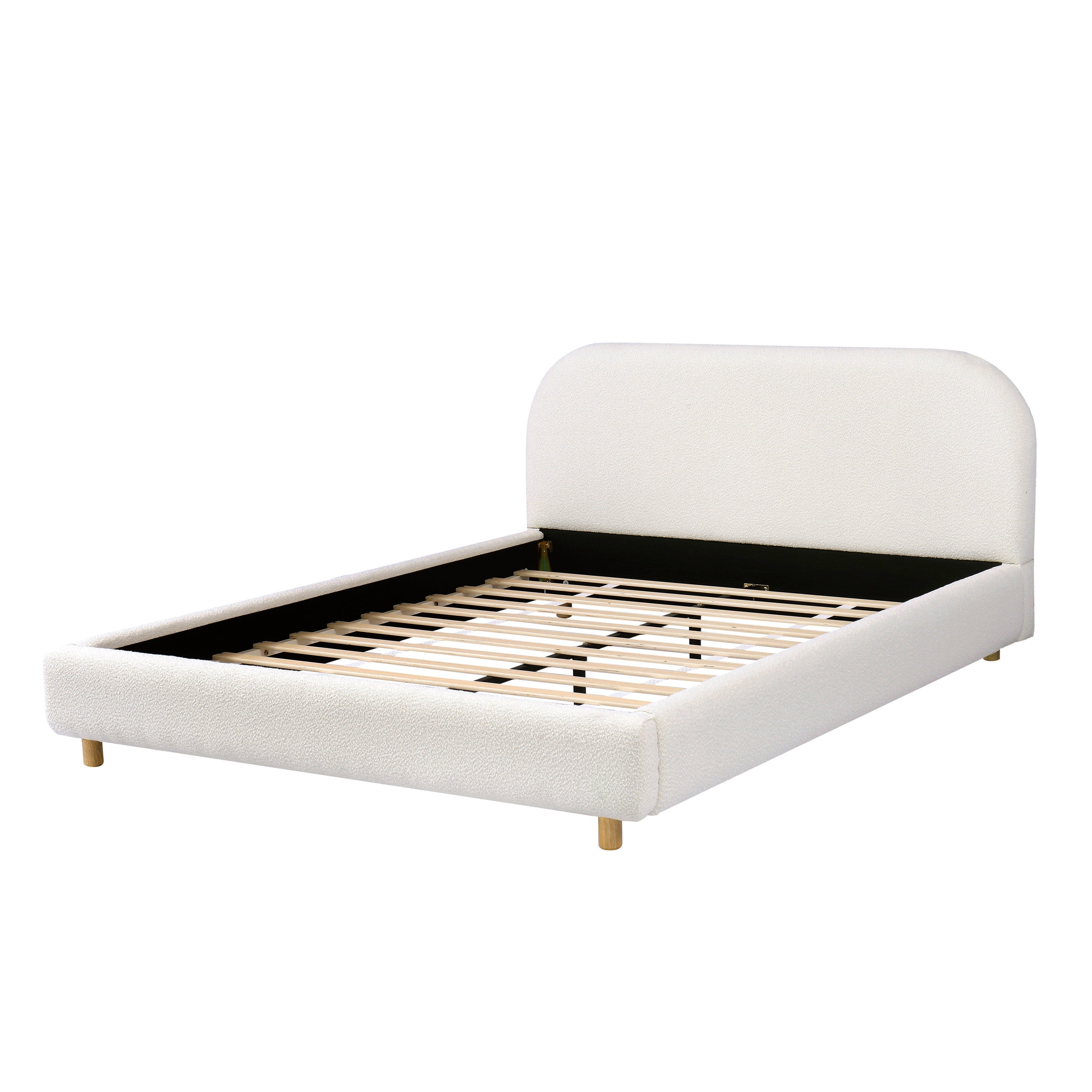 Queen Size Upholstered Bed With Boucle Fabric