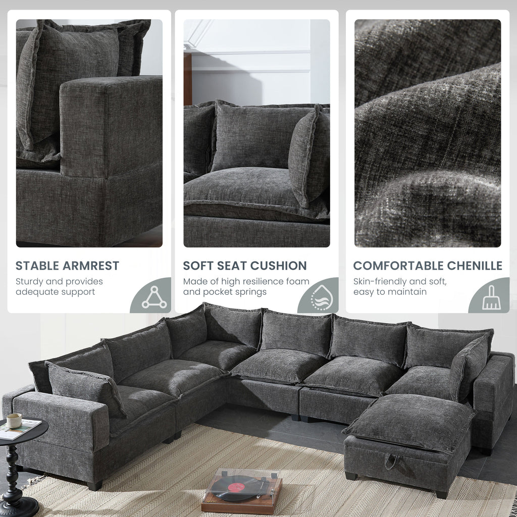 117.5 Inch Modular Sectional Sofa with Movable Storage Ottoman