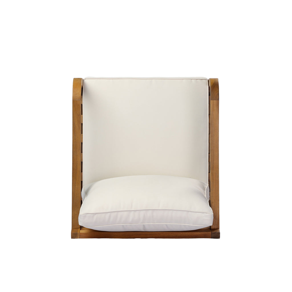 Acacia Wood Patio Furniture Club Chair Set (Teak Finish & Beige Cushion)