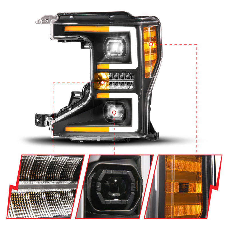 ANZO 20-22 Ford Super Duty (Halogen) Z-Series Full LED Proj Headlights SeqSig - Pass. Side ONLY 111620X-R
