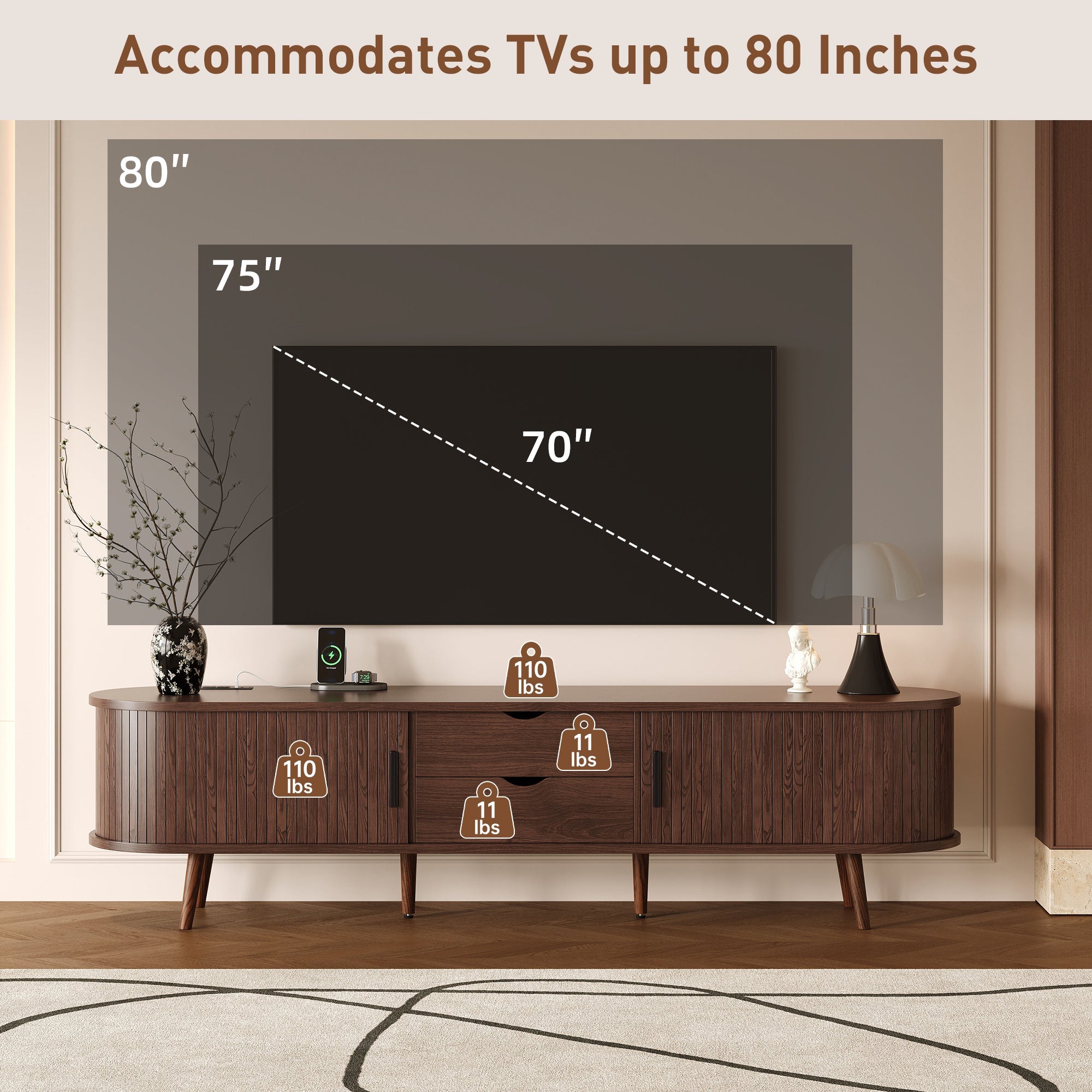 70 Inch Mid Century Modern TV Stand