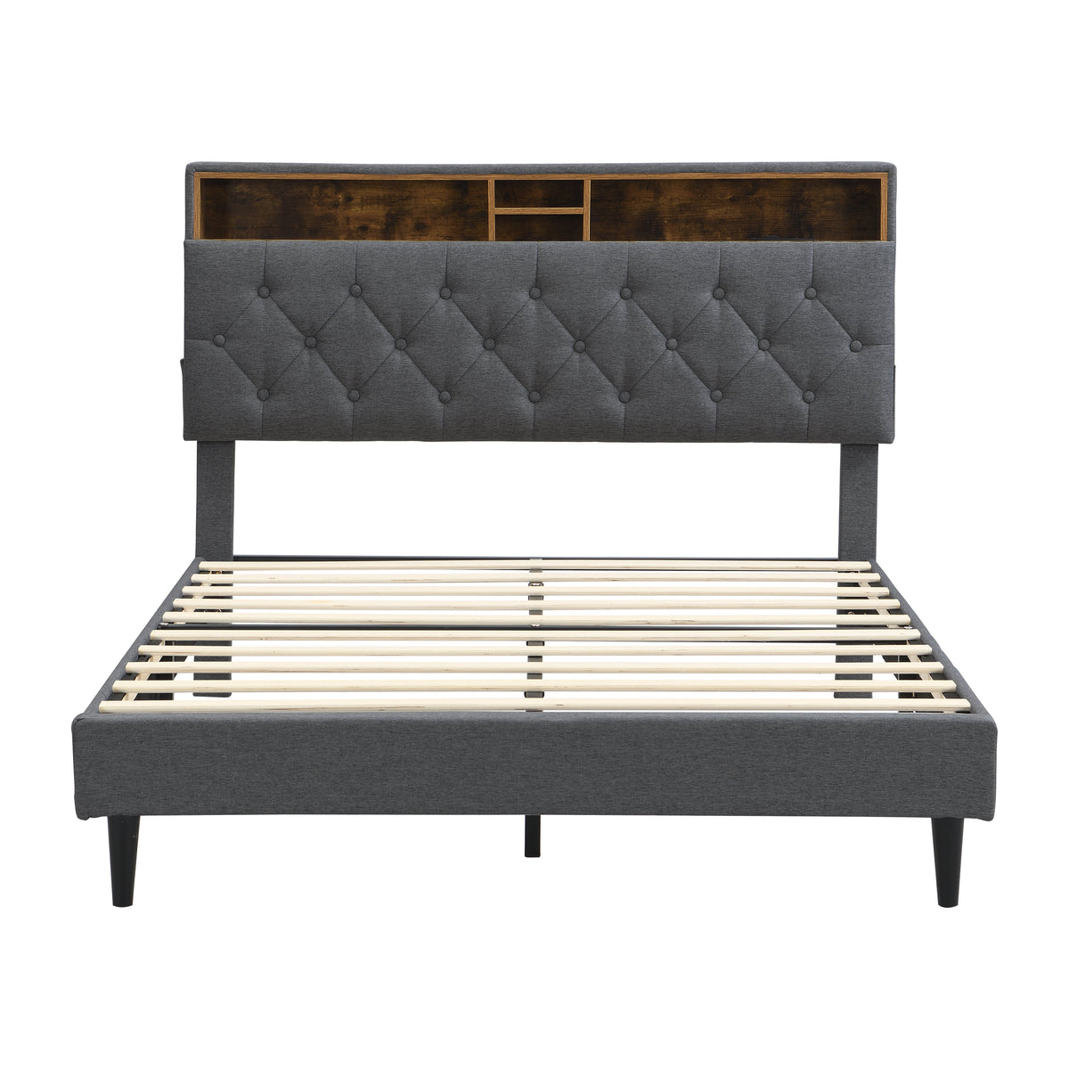 King-Size Upholstered Platform Bed Frame with Modern Button-Tufted