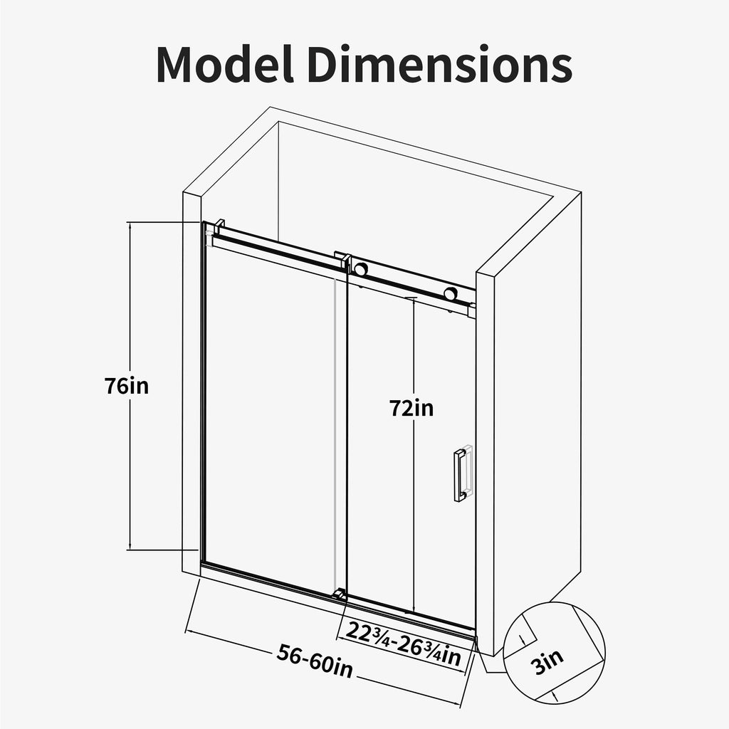 56-60" W * 76" H Frameless Single Sliding Shower Doors