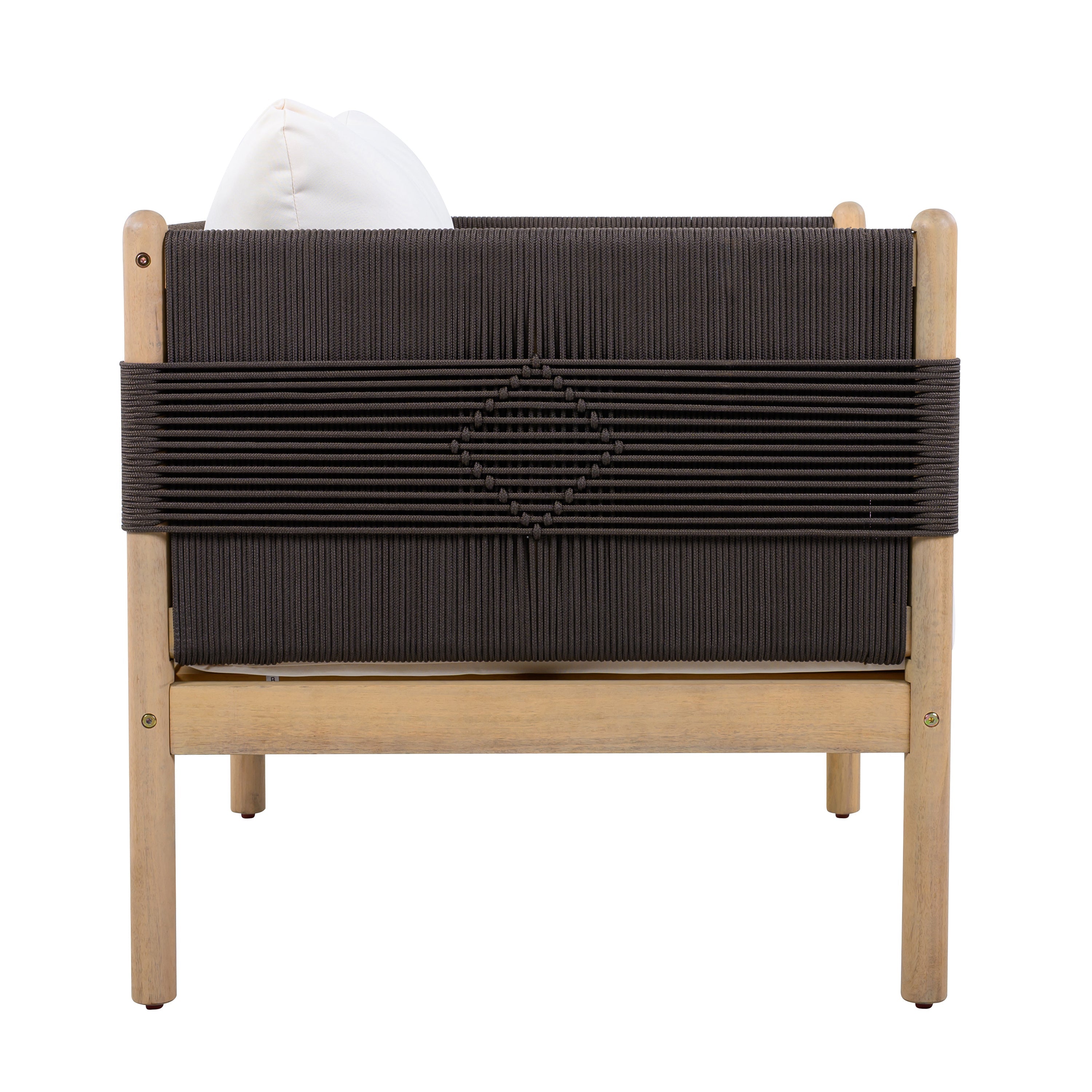 Outdoor Acacia Wood Loveseat with Diamond Rope Weave & Cushions, Light Teak
