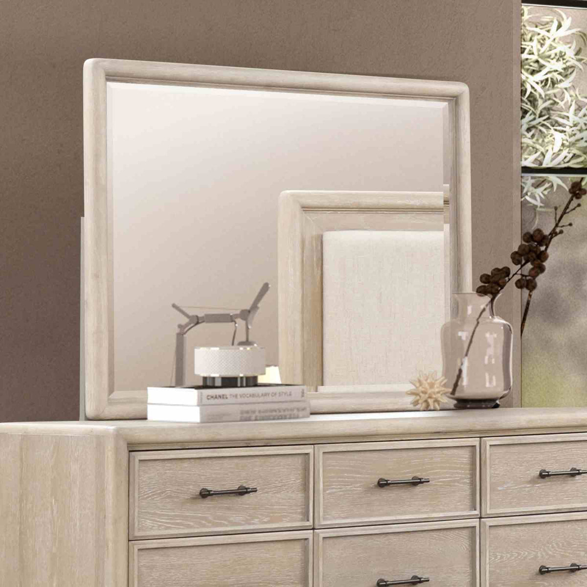 Oak Finish Eight Drawers Dresser With Mirror
