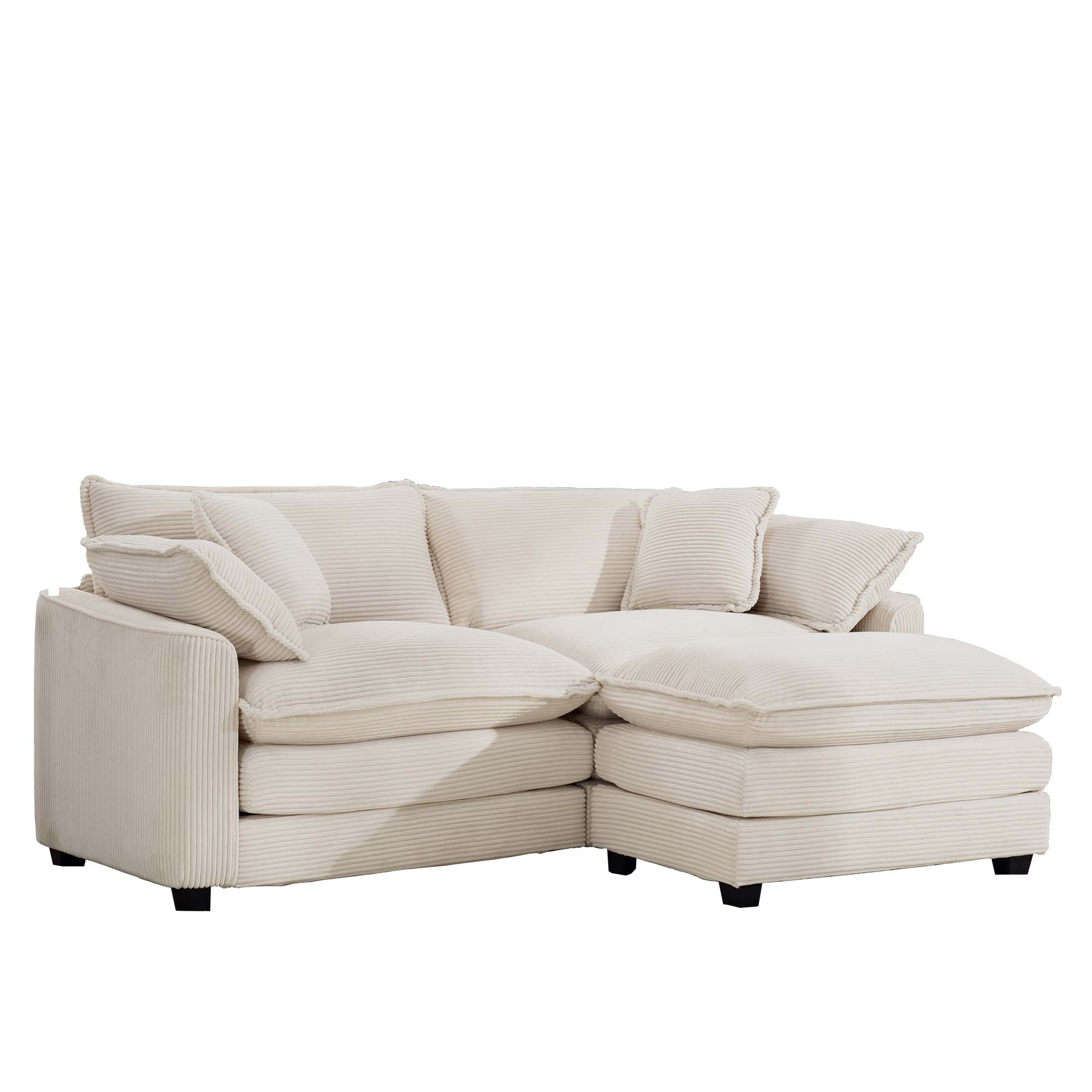 Corduroy Two-Seater Sofa with 1 Footrest