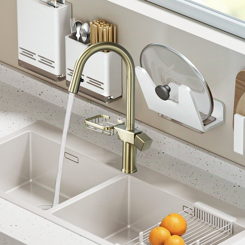 High Arc Pull-Down Kitchen Faucet - Brushed Gold