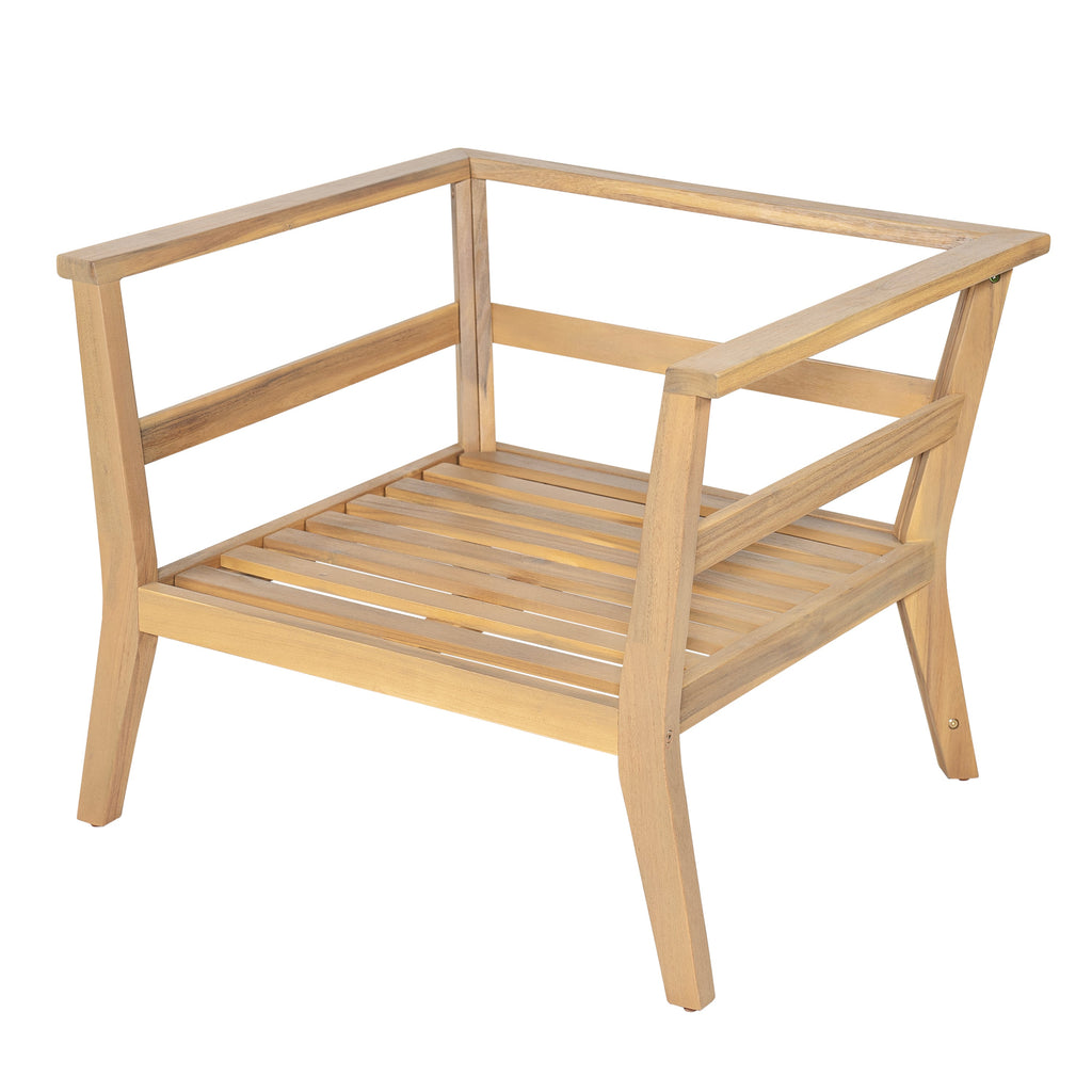 Outdoor Club Chair with Arms - Acacia Wood Arm Chair with Cushion