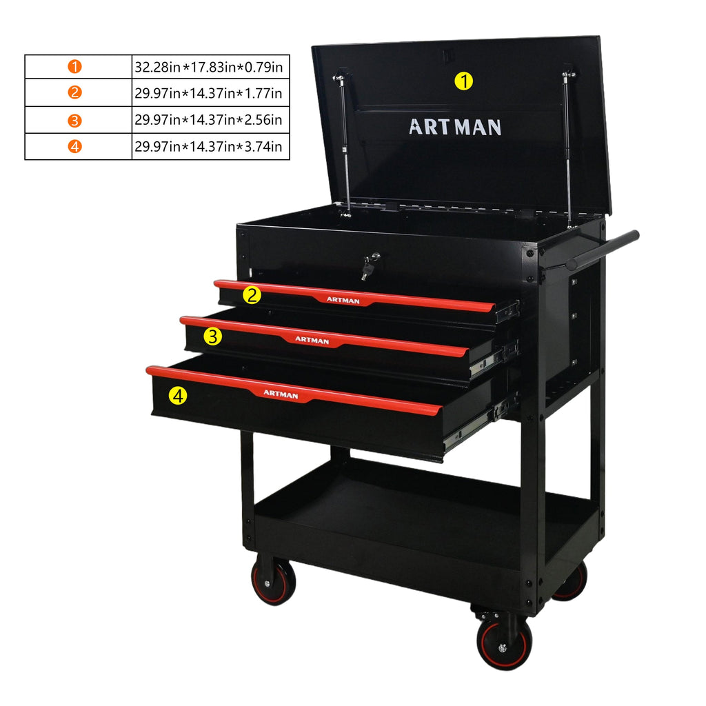 3 Drawers Multifunctional Tool Cart with Wheels and Steel Top