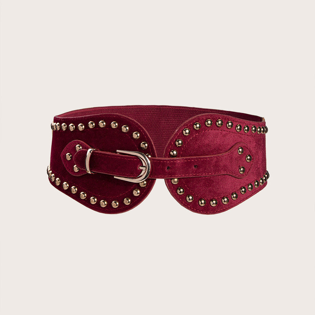 Women's Fashion Handsome Suede Rivet Elastic Wide Waist Seal Adjusting Western-style Elastic Belt