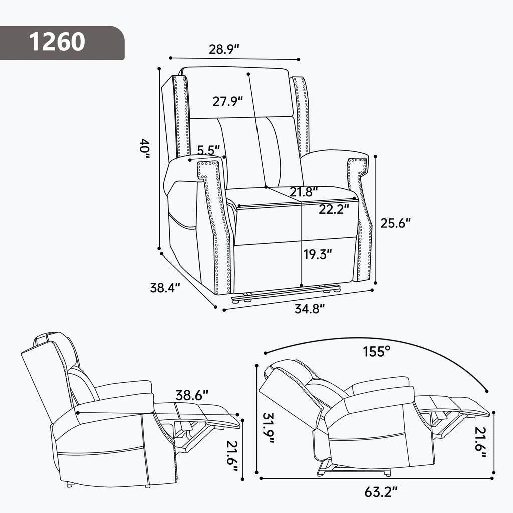 Grey Manual Recliner Chair in Faux Leather